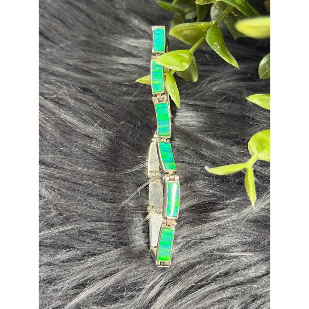 Sterling Silver 925 Synthetic Opal Bracelet - Picture 6 of 11